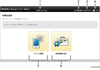アプリケーション画面のイラスト　説明番号つき