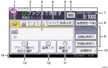 ファクス機能の画面の見かた