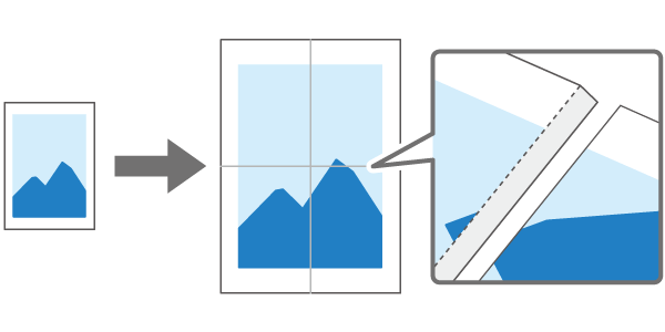 1ページを複数枚に分割印刷してポスターを作るイメージのイラスト