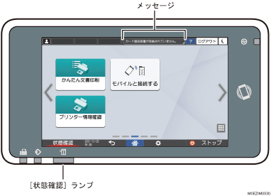 操作部のランプ、マーク、メッセージを確認する | 使用説明書 | RICOH
