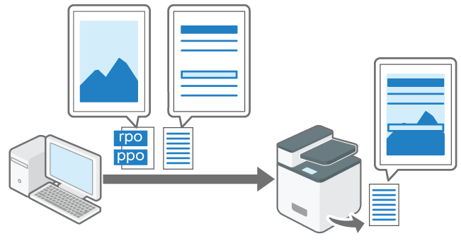 データを重ね合わせ印刷するイメージイラスト