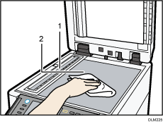 原稿ガラス、読み取りガラスのイラスト　説明番号つき