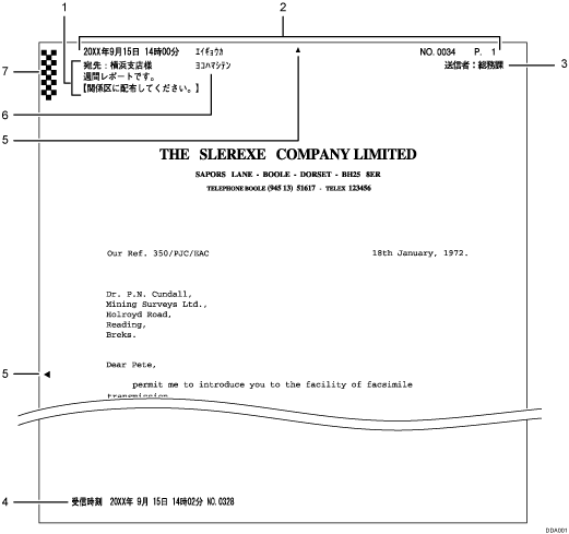 受信紙に印字される情報