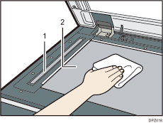 原稿ガラス、読み取りガラスのイラスト　説明番号つき