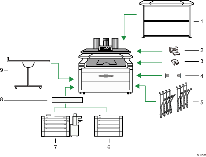 外部に取り付けるオプションのイメージイラスト 説明番号つき