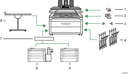 外部に取り付けるオプションのイメージイラスト 説明番号つき