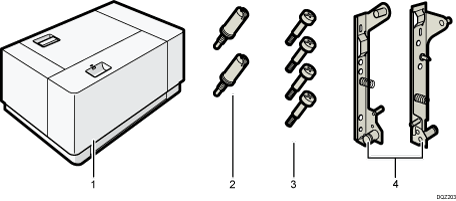 大量給紙トレイ（LCT）の同梱品イラスト 説明番号つき