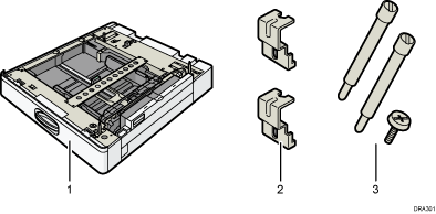500枚増設トレイの同梱品イラスト 説明番号つき