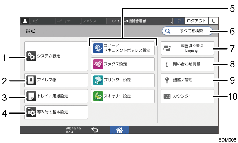 本体画面のイラスト 説明番号つき