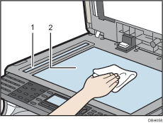 原稿ガラス、読み取りガラスのイラスト　説明番号つき