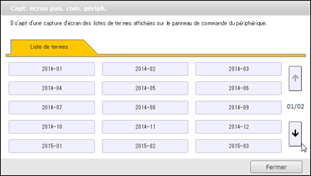 Illustration de l'écran du panneau de commande